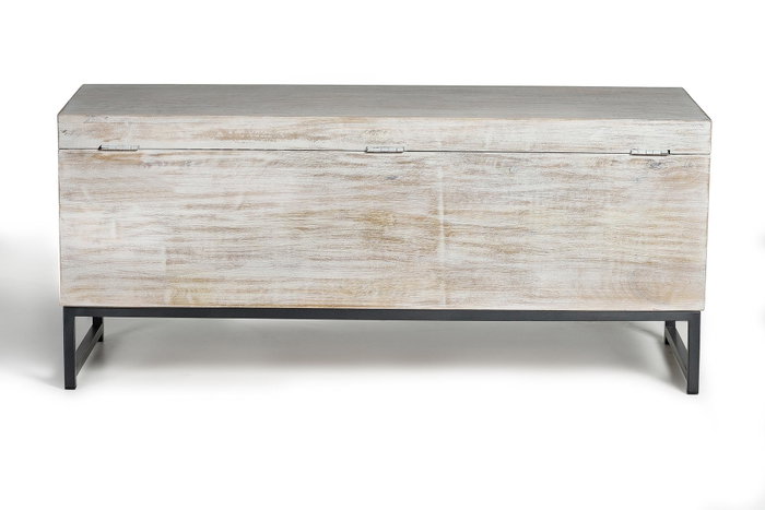 GINER Y COLOMER Coffre en bois de manguier et métal, finition blanc vieilli, ouverture supérieure, 50 x 116 x 40 cm